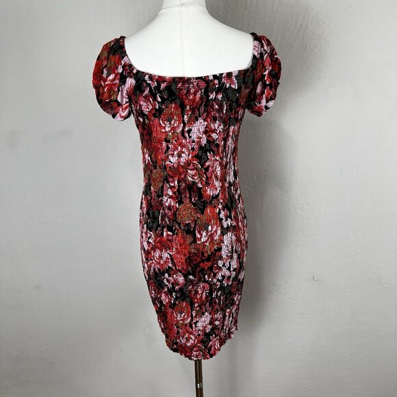 Free People Wren Smocked Off Shoulder Party Bodycon Mini Dress Pink Floral Small - Picture 5 of 10